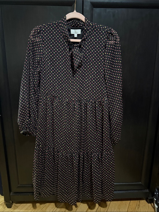 Signature by Robbie Bee Dresses & Skirts - Signature by Robbie Bee Black Long Sleeve Tiered Dress with Pink Dots